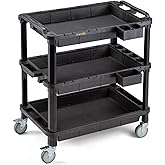 ELAFROS 3-Shelf Heavy Duty Rolling Utility Cart, 32.4 x 18.3 in | Multi-Use Service Tool Cart, 500 lbs Capacity, Deep Shelves, Industrial-Grade Plastic Cart, Mobile Work Organizer