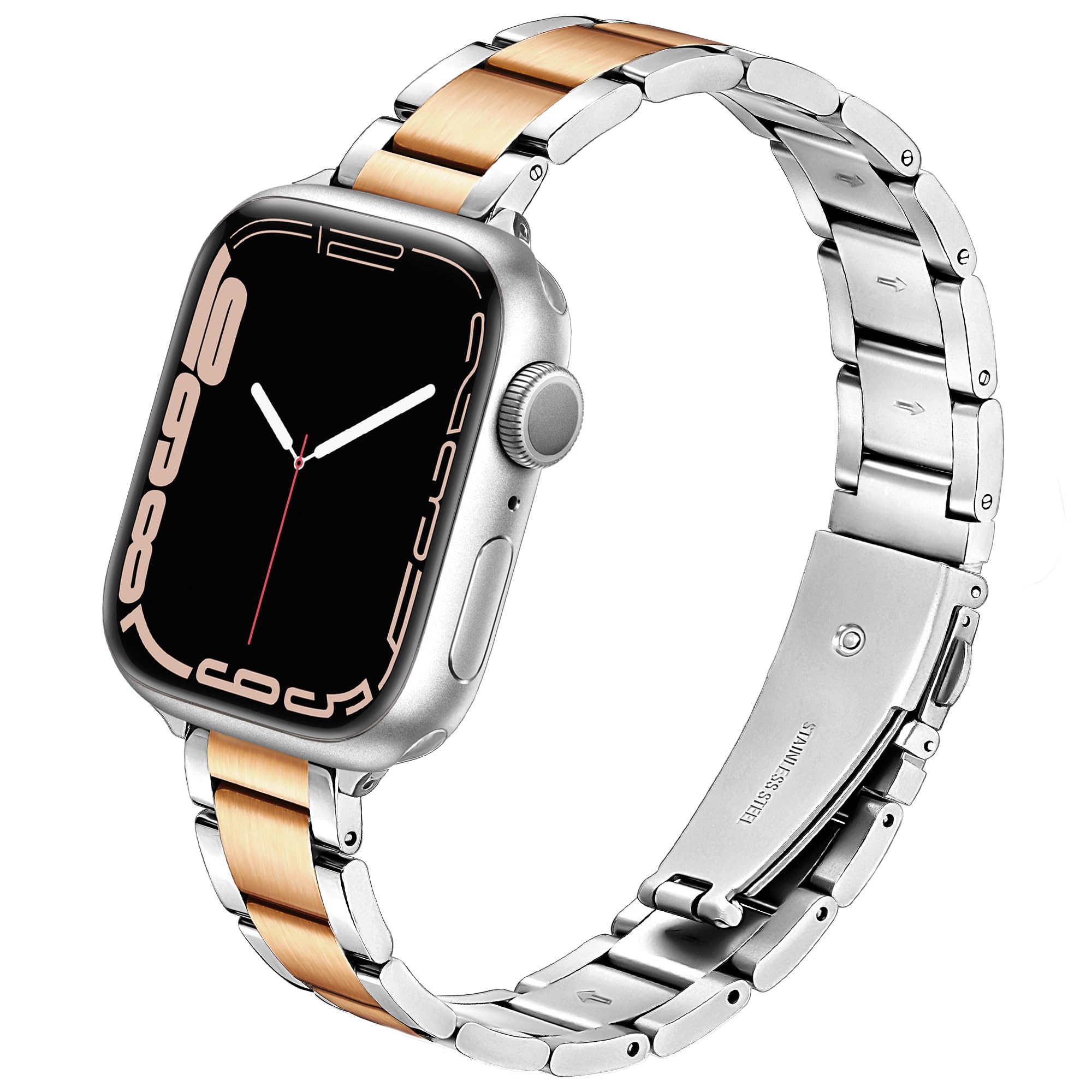 Ocaer Compatible with Apple Watch Straps 42mm 41mm 40mm 38mm, Stainless Steel Metal iWatch Strap for Series 11 10 9 8 7 6 5 4 SE 3 2 1, Slim Apple Watch Bracelet for Women(Silver & Rose Gold)