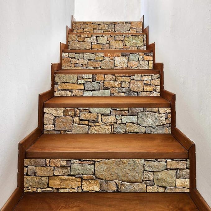 Beruyu Treppenaufkleber 6er Set - Selbstklebende Vinyl-Fliesen 100x18cm