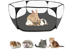 Rypet Guinea Pig Playpen - Breathable & Transparent Pet Playpen Pop Open Outdoor/Indoor Exercise Fence, Portable Yard Fence for Guinea Pig, Rabbits, Hamster, Chinchillas and Hedgehogs（Black）
