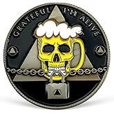 Skull Sobriety Coin, Grateful I'm Alive Recovery Chip, NA AA Coins and Medallions with Serenity Prayer, Narcotics Alcoholics Anonymous Gifts for Men Women, Celebrate Clean and Sober Living