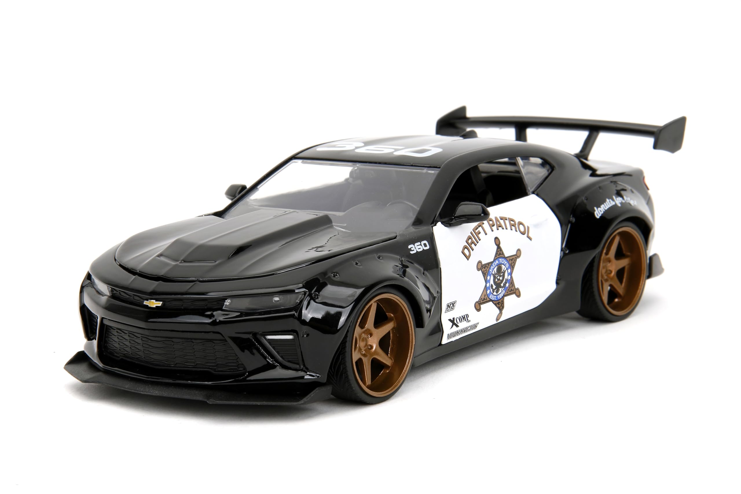 Jada Big Time Muscle 1:24 2016 Chevy Camaro SS Widebody Die-Cast Car, Toys for Kids and Adults(Drift Patrol Police)
