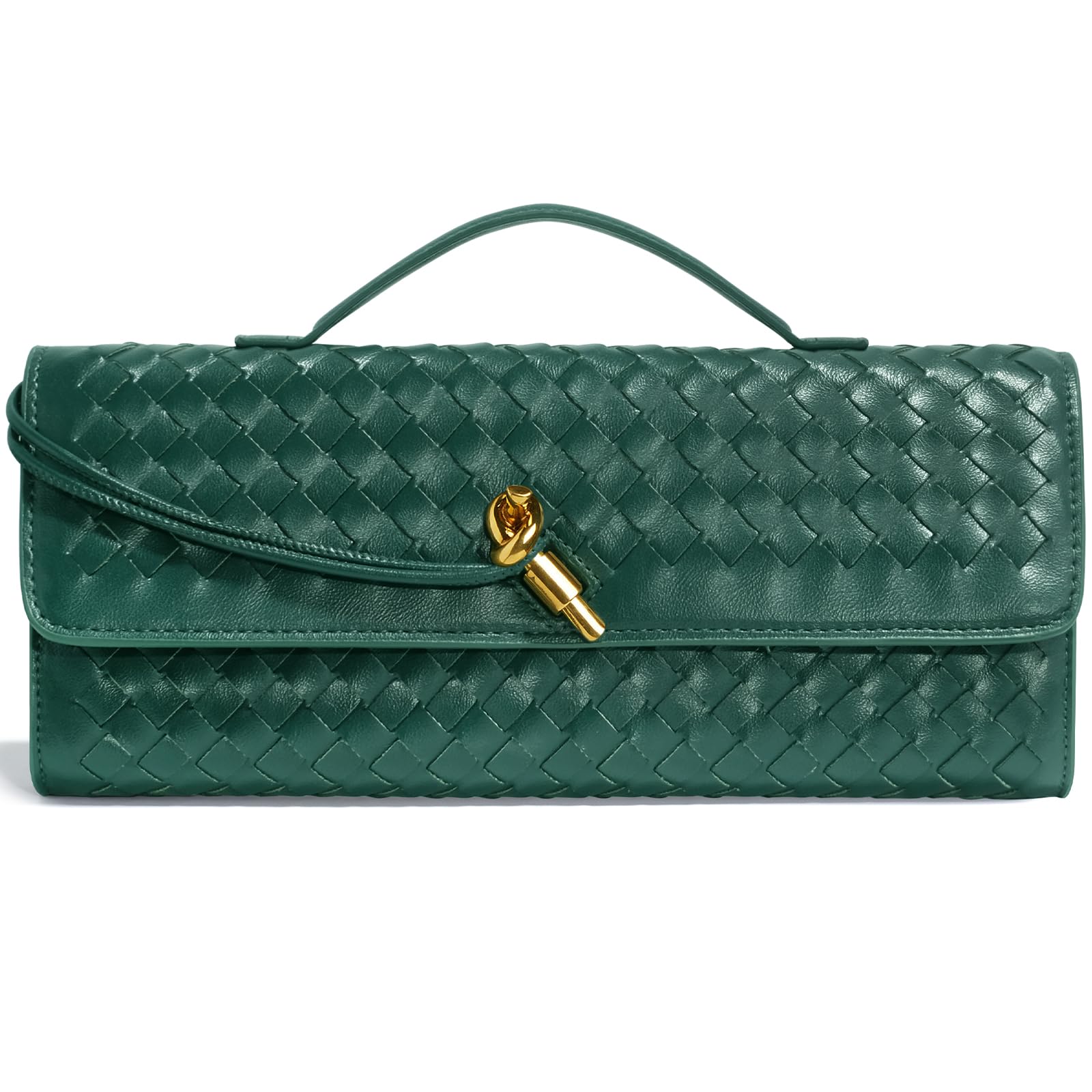 Photo 1 of NEWROGENG Woven Clutch Purses for Women, Leather Evening Bag Shoulder Handbag Formal Satchel Crossbody Purse Party Bag, Emerald Green