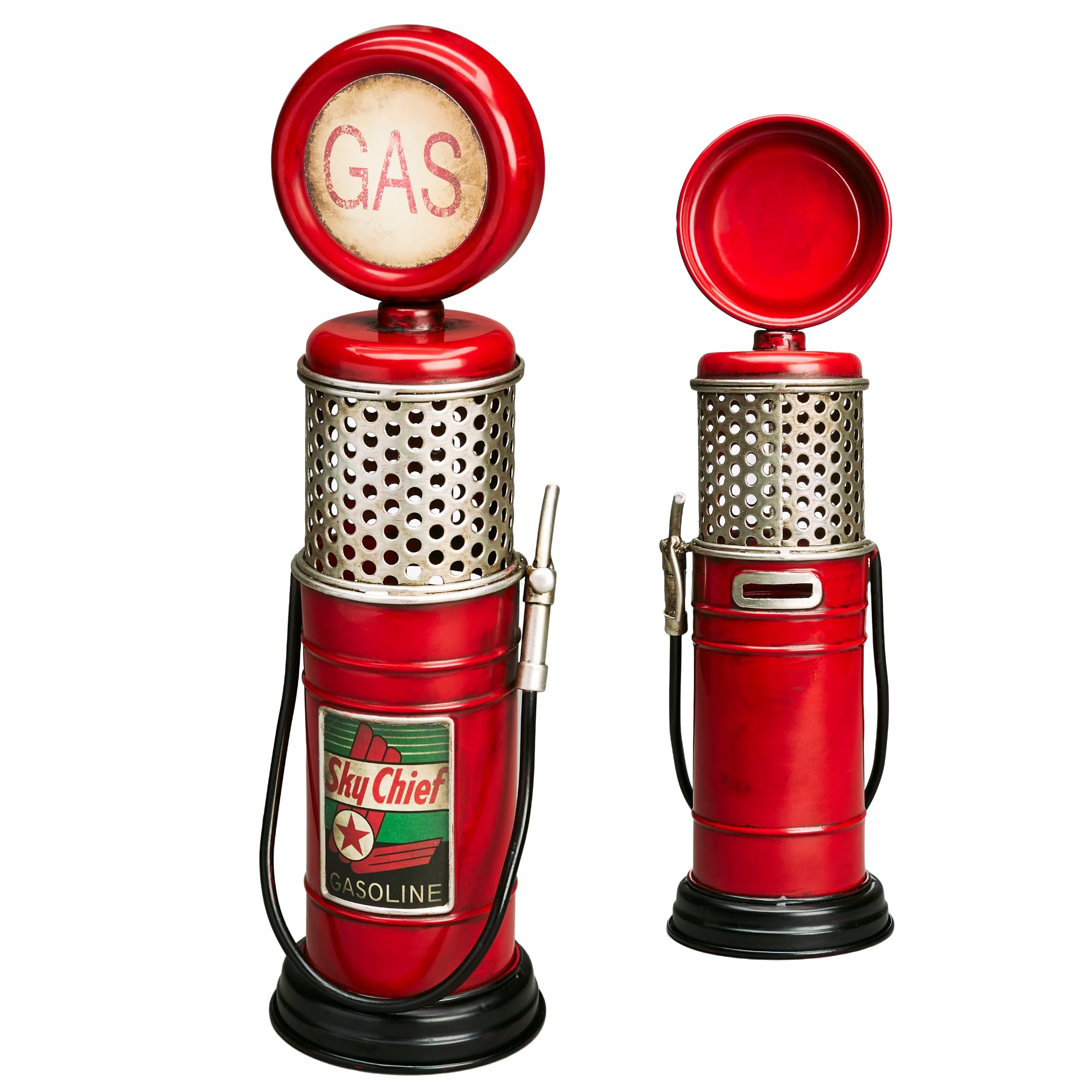 Photo 1 of MOOH Gas Pump Piggy Bank - Vintage Gas Pump Decor & Unique Gift for Car Lovers - 13" Tall Metal Retro Fuel Station Decor for Home, Office & Man Cave (Red - Sky Chief)