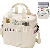 Expandable Crochet Bag,Anti-Tangle Yarn Storage Organizer, Durable Knitting Project Bags for Crocheting Accessories, Portable Travel Yarn Bag for Knitters &amp; Crocheters.ldeal Gift for Women(khaki)
