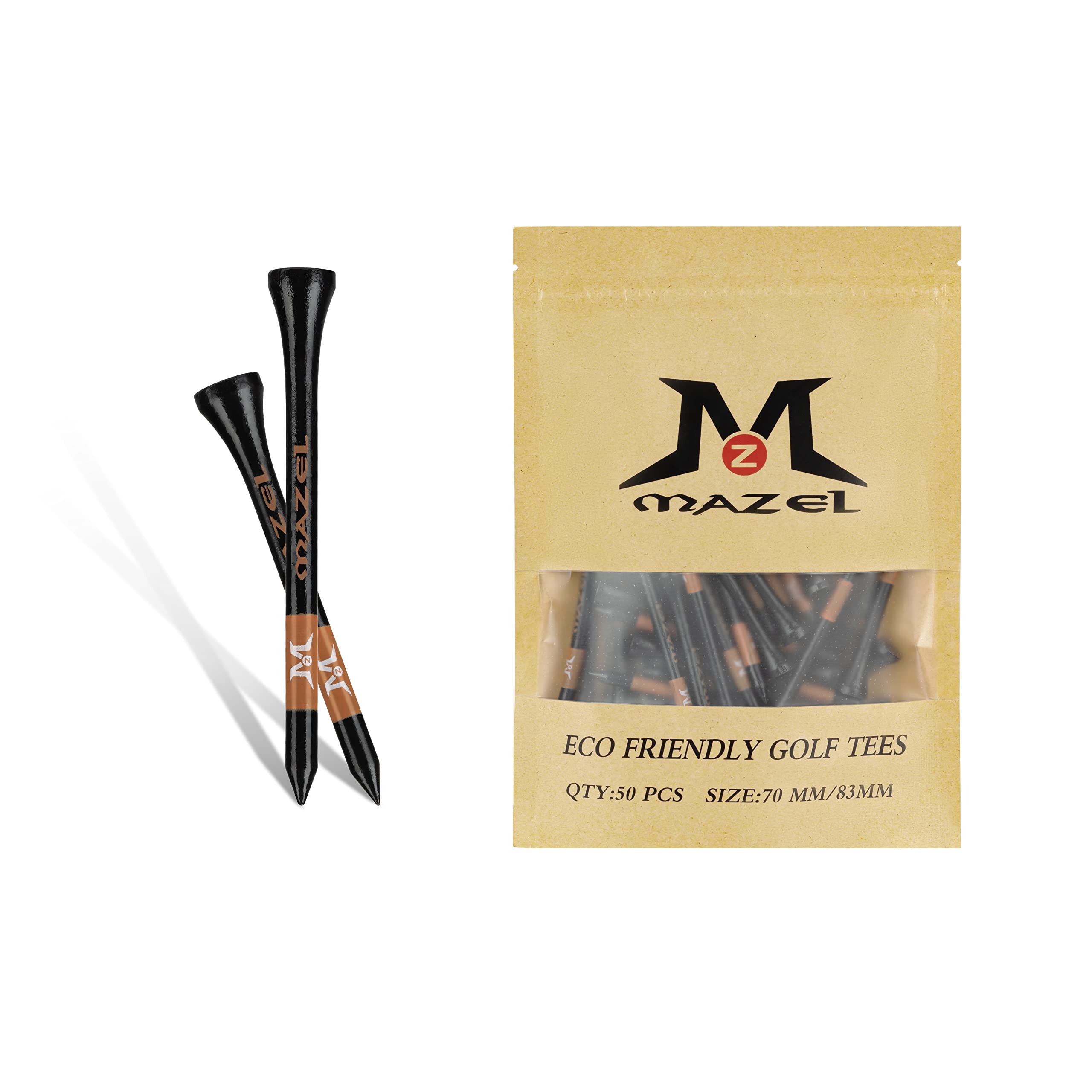 MAZEL 120/50 Counts Bamboo Golf Tees 2 3/4"&3 1/4" Mixed Size,Professional Low Resistance Wooden Golfing Tees (Classic Black)