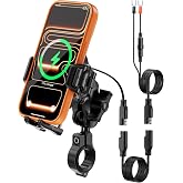 Kewig Motorcycle Phone Mount with Qi 15W Wireless &amp; 36W USB C Charging Port | Anti-Theft Handlebar Cellphone Holder with Vibration Dampener for Bike Scooter ATV, Fit 5.4-7.2" Phone