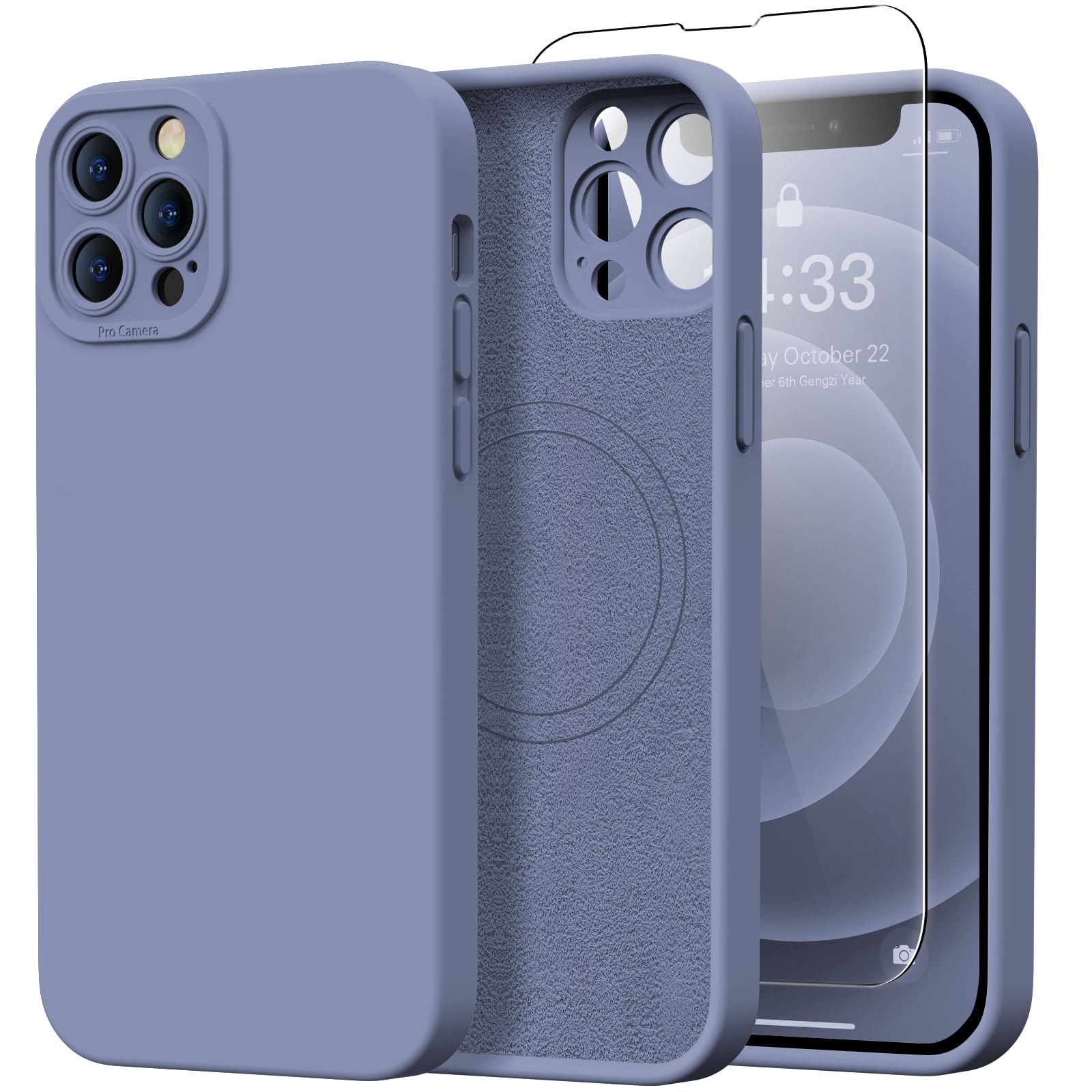 Kiresen Designed for iPhone 12 Pro Max Case with Screen Protector - Upgraded Camera Protection - Wireless Charging Compatible - Silicone Protective Phone Case 6.7" for Men Women Girls - Ash Grey