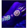 Temporary Tattoos for Glow Party UV Blacklight – 1 Sheet Lotus Floral Body Paint Art Light Festival Accessories Glow in the Dark Makeup | 7.2” x 5.2” Temp Great for EDM EDC Party Rave Parties