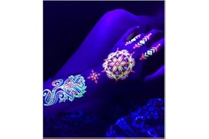 D'IRIS STUDIO Temporary Tattoos for Glow Party UV Blacklight – 1 Sheet Lotus Floral Body Paint Art Light Festival Accessories Glow in the Dark Makeup | 7.2” x 5.2” Temp Great for EDM EDC Party Rave Parties