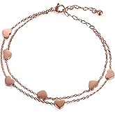 Cupimatch Women Stainless Steel Heart Love Charm Bracelet, Adjustable Wrist Link Chain (Rosegold) for Mother's Day