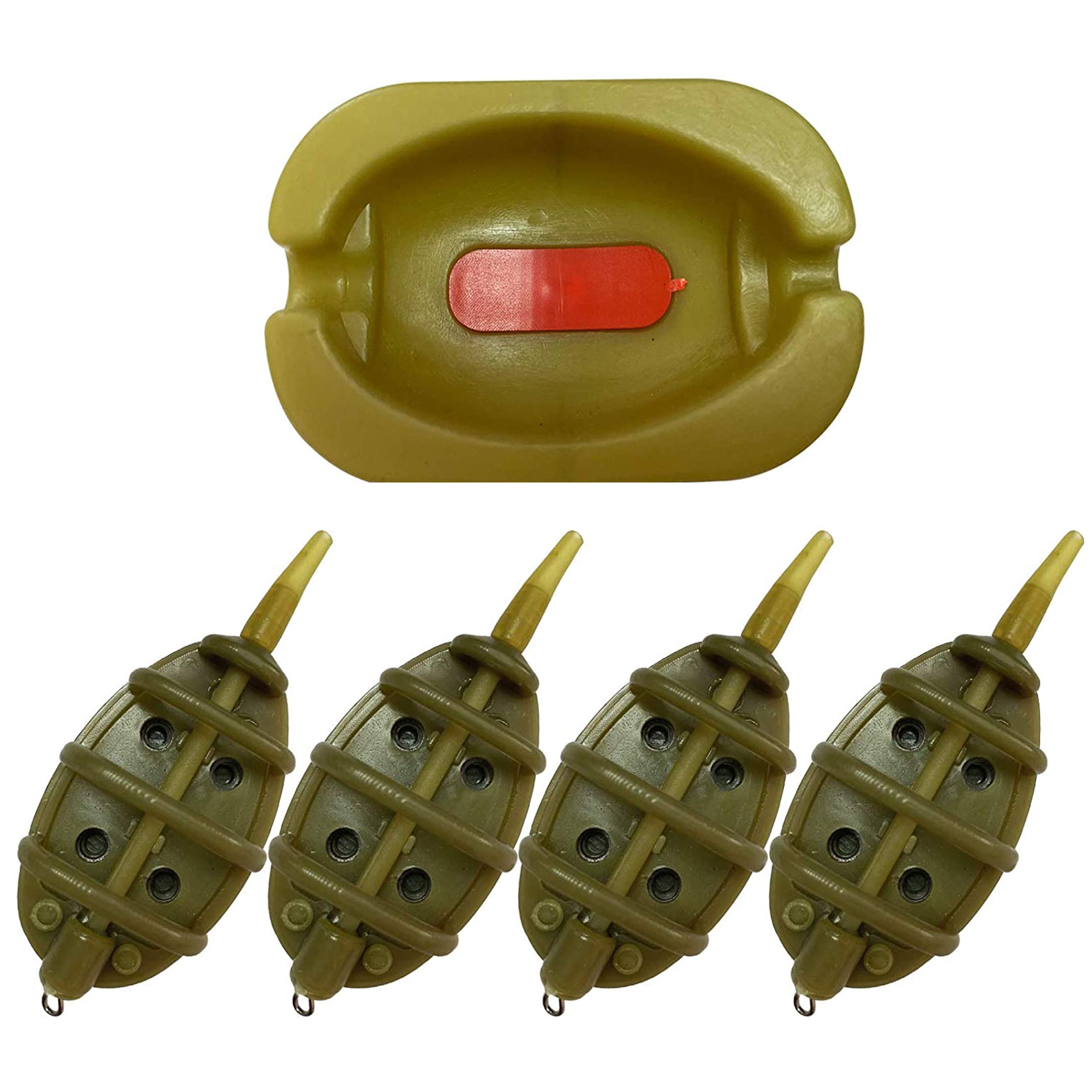 Carp Fishing Inline Flat Method Feeder Set For Carp Barbel Coarse - 4 Feeders & 1 Mould (Set - 15g, 20g, 25g, 35g)