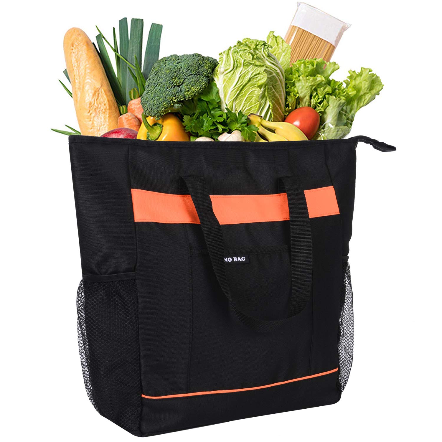 VENO Jumbo ChillOut Thermal Tote, XL Insulated Bag for Grocery Shopping /Entertaining, Transport Hot and Cold Food (Orange - Set of 1)