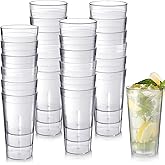 Sieral 24 Pack Reusable Plastic Tumblers Cups Stackable Beverage Cups Restaurant Drinking Glasses Anti Slip Break Resistant Water Glass for Kitchen Camping Cafe Bar Party(20 oz,Clear)