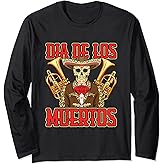 Day of the Dead Mariachi Trumpet Band Musician Sugar Skull Long Sleeve T-Shirt