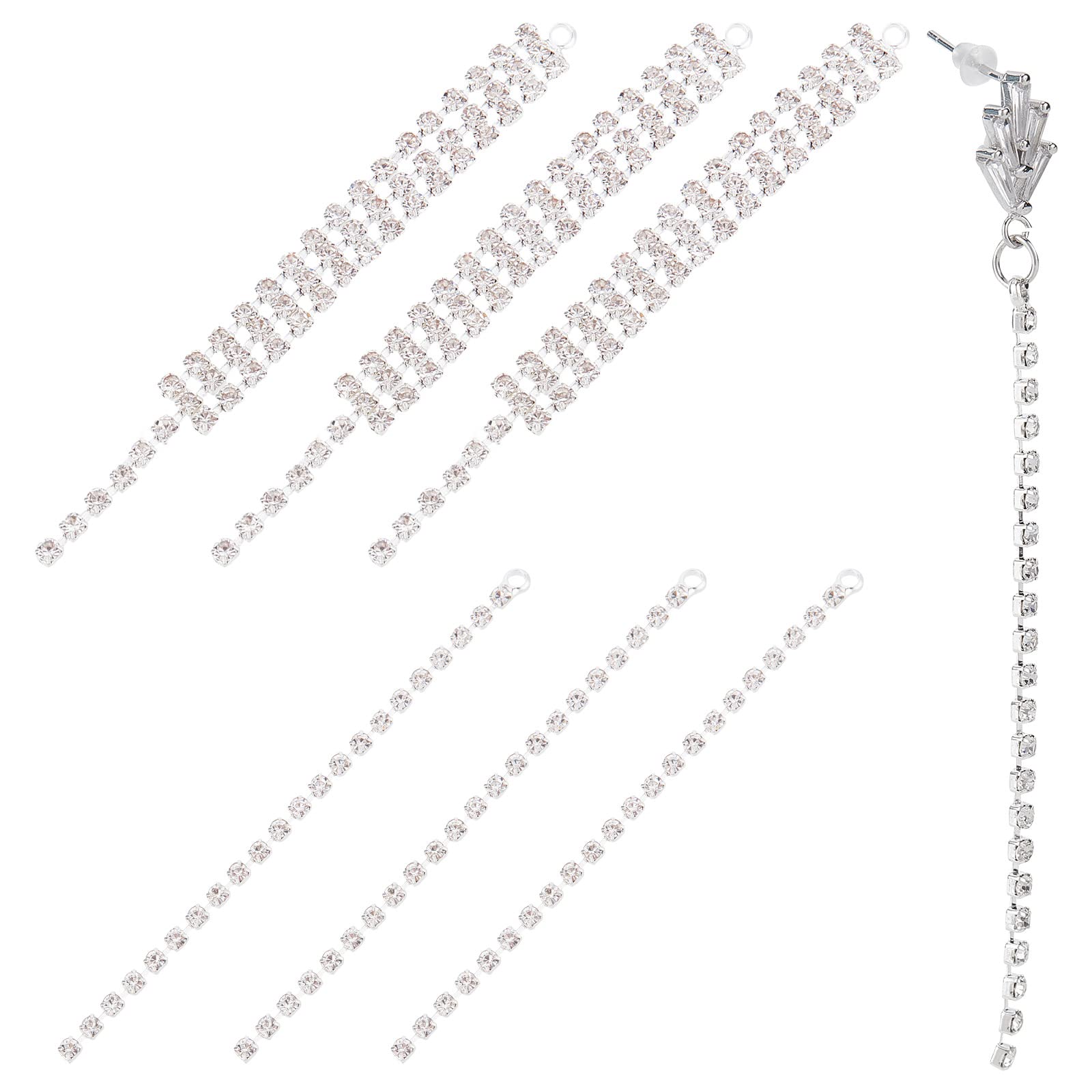 SUNNYCLUE 1 Box 16pcs 2 Style Chain Earring Findings Earring Dangle Charms Silver Rhinestone Chains Drop Long Tassel Chain Charm for jewellery Making DIY Drop Earrings Decoration Women Adult Crafts