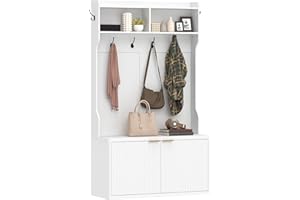HOMCOM 4-In-1 Hall Tree with Shoe Bench, Modern Coat Rack with Shoe Rack and Open Shelf for Hallway, Entryway, Bedroom, Livin