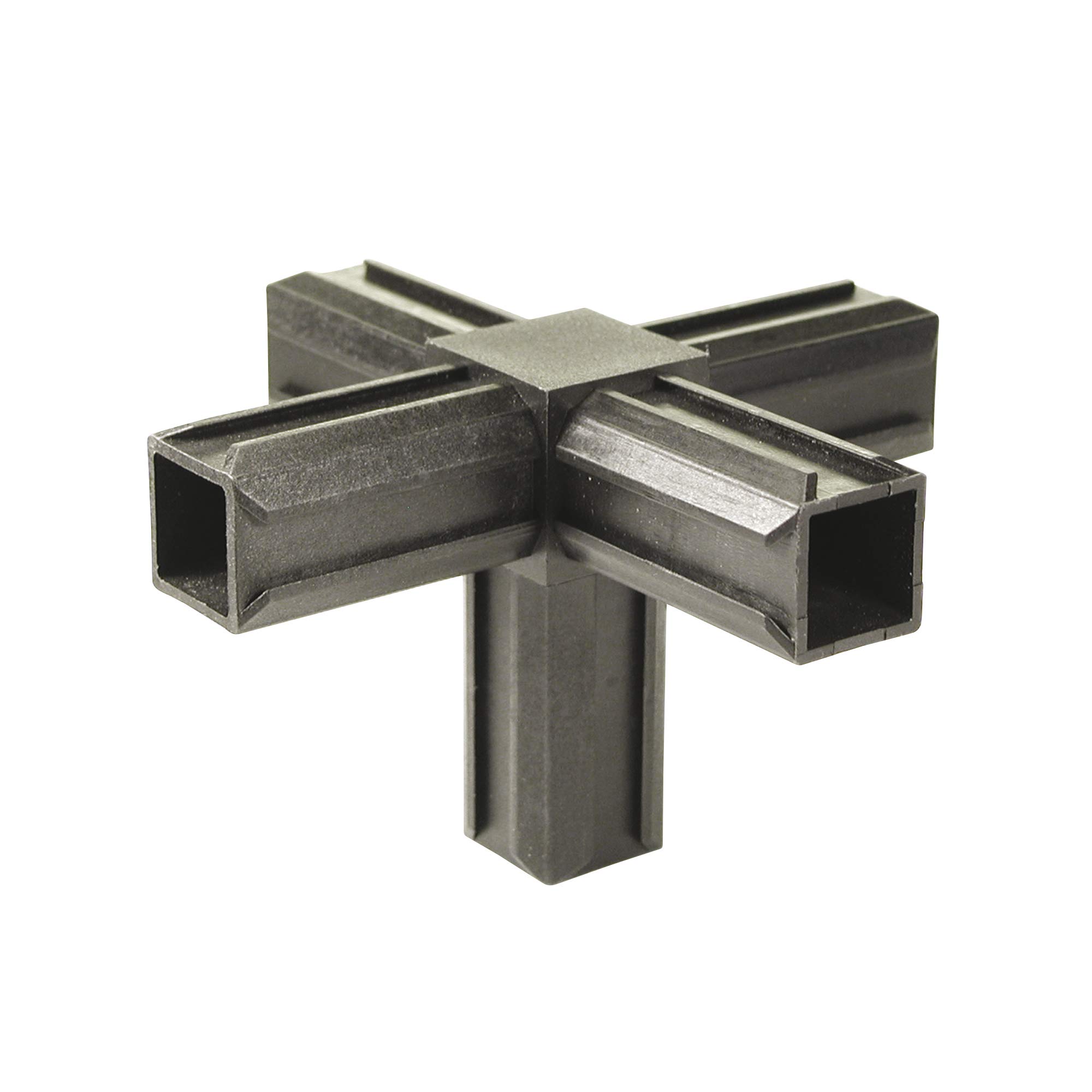 Alberts 426408 XD connector for square tubes | cross piece and one additional right-angle outlet | plastic, black | 20 x 20 x 1.5 mm