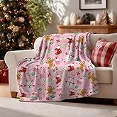 Earndodo Christmas Pink Throw Blanket, Gingerbread Snowman Fuzzy Blanket, Christmas Candy Cupcakes Holiday Soft Cozy Flannel Blanket for Bed Couch Sofa, 50x60 Inches
