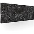 Toographic Contour Black Gaming Mouse Pad XL Geographic Map Lines Extended Large Desk Cover Big Table Mat Non-Slip Rubber Base Stitched Edge Long Keyboard Playmat for Gamer,31.5×11.8 Inches