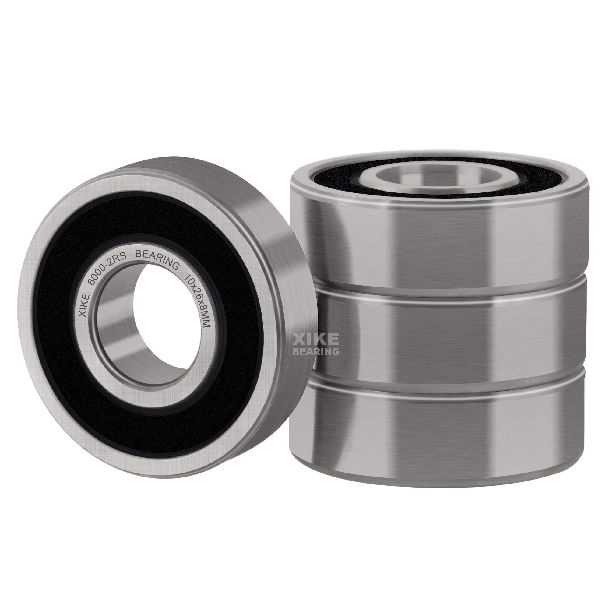 XIKE 6000-2RS Sealed Ball Bearings 10x26x8mm Chrome Steel and Pre-lubricated 6000RS Deep Groove Ball Bearing with Double Rubber Seals, Pack of 4.