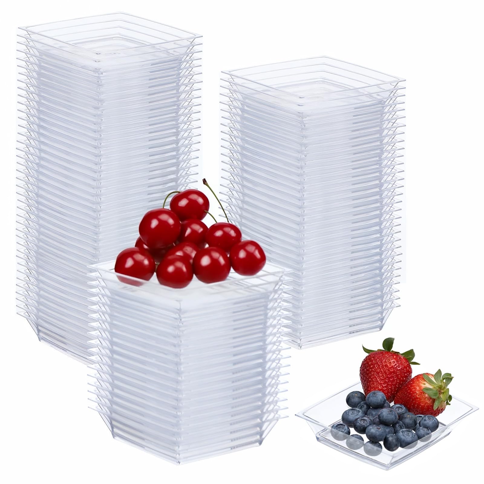 Photo 1 of 200 Pcs Mini Square Dessert Plates, Disposable Square Clear Dessert Plates, 2.5 x 2.5 Inch Plastic Mini Appetizer Plate, Reusable Small Salad Dish for Desserts, Ice Cream, Fruit Tastings, Wedding Part