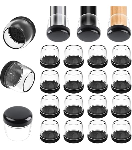 16-Pack Round Chair Leg Sliders For Carpet – Teflon Bottom Glides, Stretchy Silicone Covers, Protect Floors And Slide Easily, Small Size
