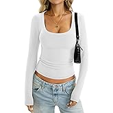 EasyGala Womens Cotton Ribbed Knit Tops Scoop Neck Long Sleeve Shirts Slim Fit Stretchy Going Out Fall Trendy Clothes
