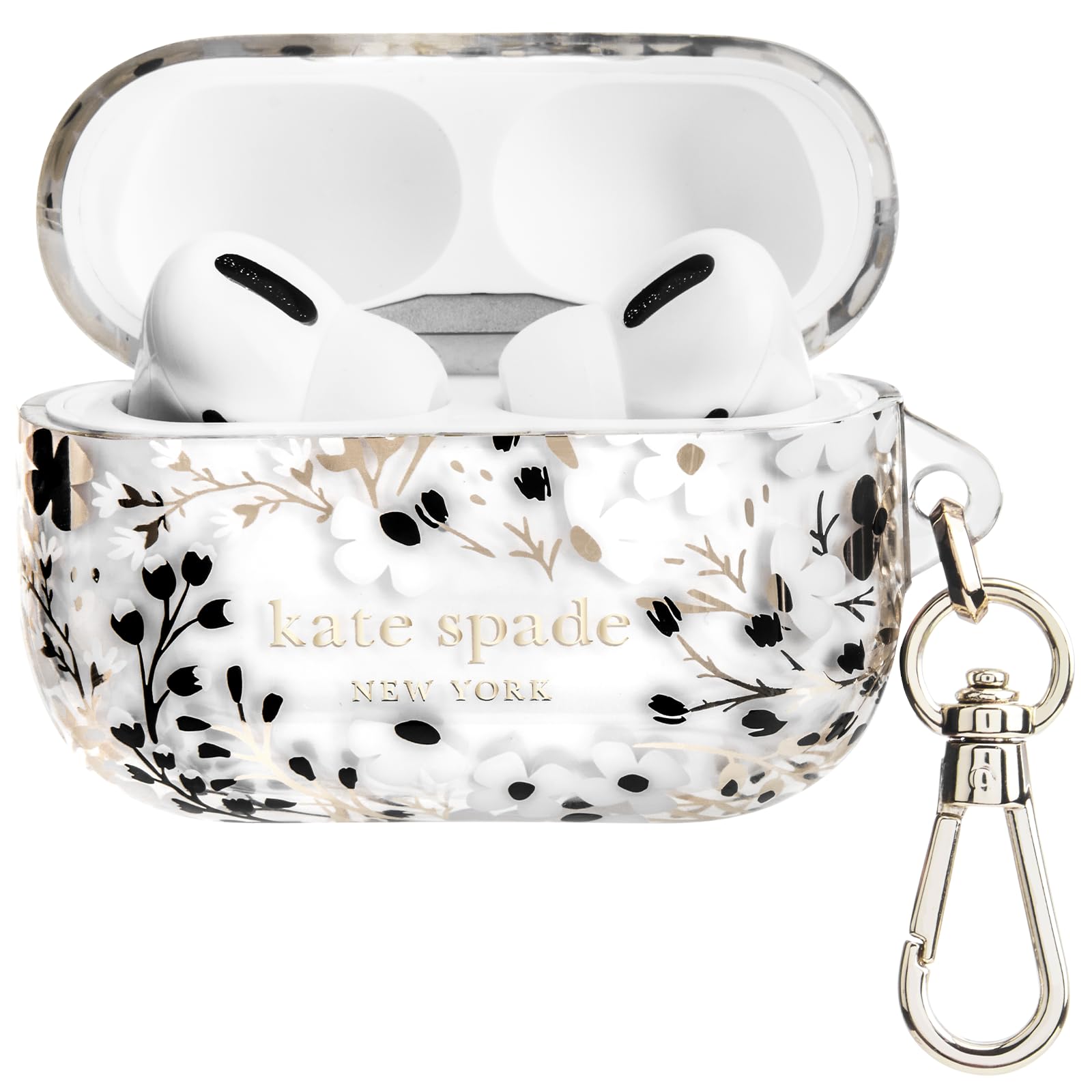 Photo 1 of kate spade new york AirPods Pro Protective Case with Keychain Ring - Multi Floral Black and White, Compatible with AirPods Pro 2nd / 1st Generation