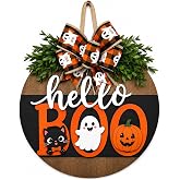 Halloween Wreaths for Front Door Cute Ghost Hanger Sign Decorations Halloween Door Sign Hanger Decora Welcome Wood Wreaths for Front Door Farmhouse Porch Wall Decor Outdoor (Cute Ghost Wreath)