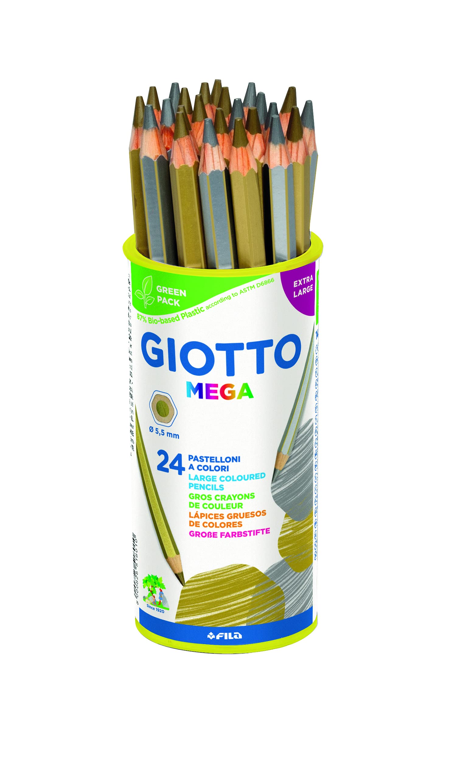 GIOTTO Mega Metallic Pencil Pack, 24 Pencils, Gold & Silver, For Schools, Children Pencils