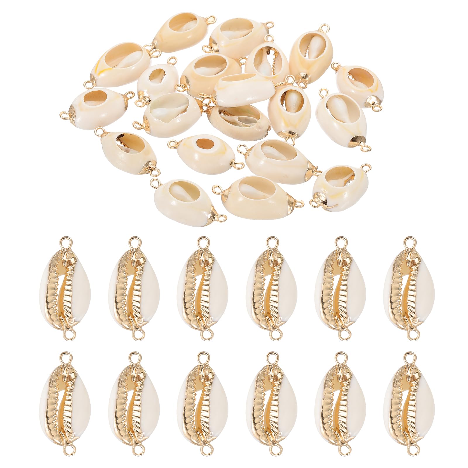 PATIKIL Natural Seashell Charm, 20 Pcs Oval Dyed Shell Craft Pendants with 2 Hole Shell Connection for Necklace DIY Ocean Jewelry Making, Gold