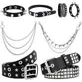 Y2k Punk Accessory Set Goth Emo Punk Rock Belt Leather Spiked Choker Necklace Cuff Bracelet Wristbands Pants Chain for Women