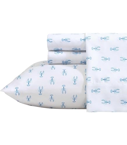 Ensemble De Draps Nautica Simple XL - Percale De Coton 200 Fils, Motif Baleine Rayée Bleue, Poches Profondes - 9