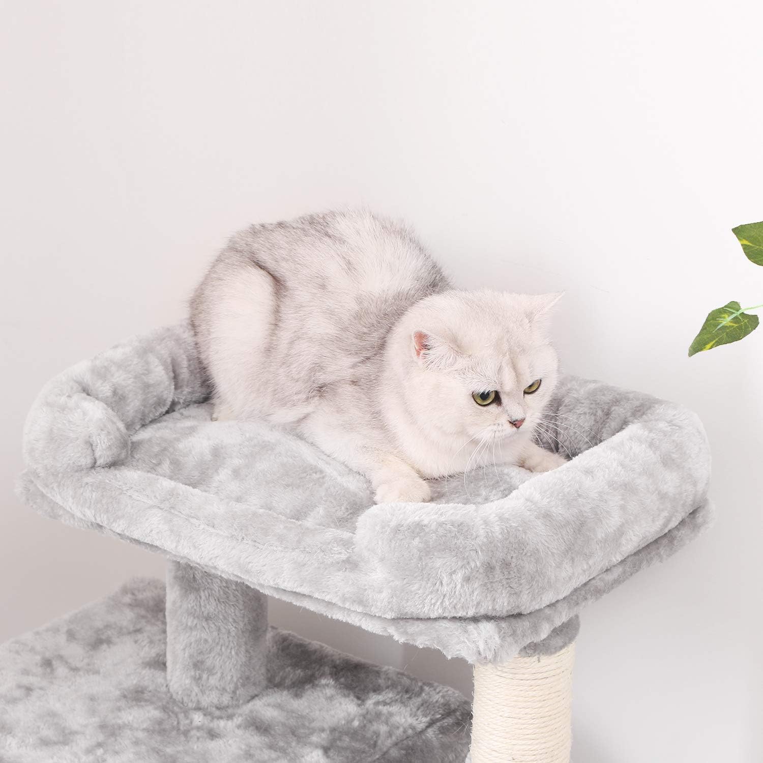 BEWISHOME Cat Tree Condo with Sisal Scratching Posts, Plush Perch, Dual Houses and Basket, Cat Tower Furniture Kitty Activity Center Kitten Play House, Light Grey MMJ06L : Pet Supplies