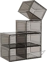 HOMIDEC 6 Pcs Shoe Boxes Clear Plastic Stackable with Lids 34.5x27x19 cm view 8