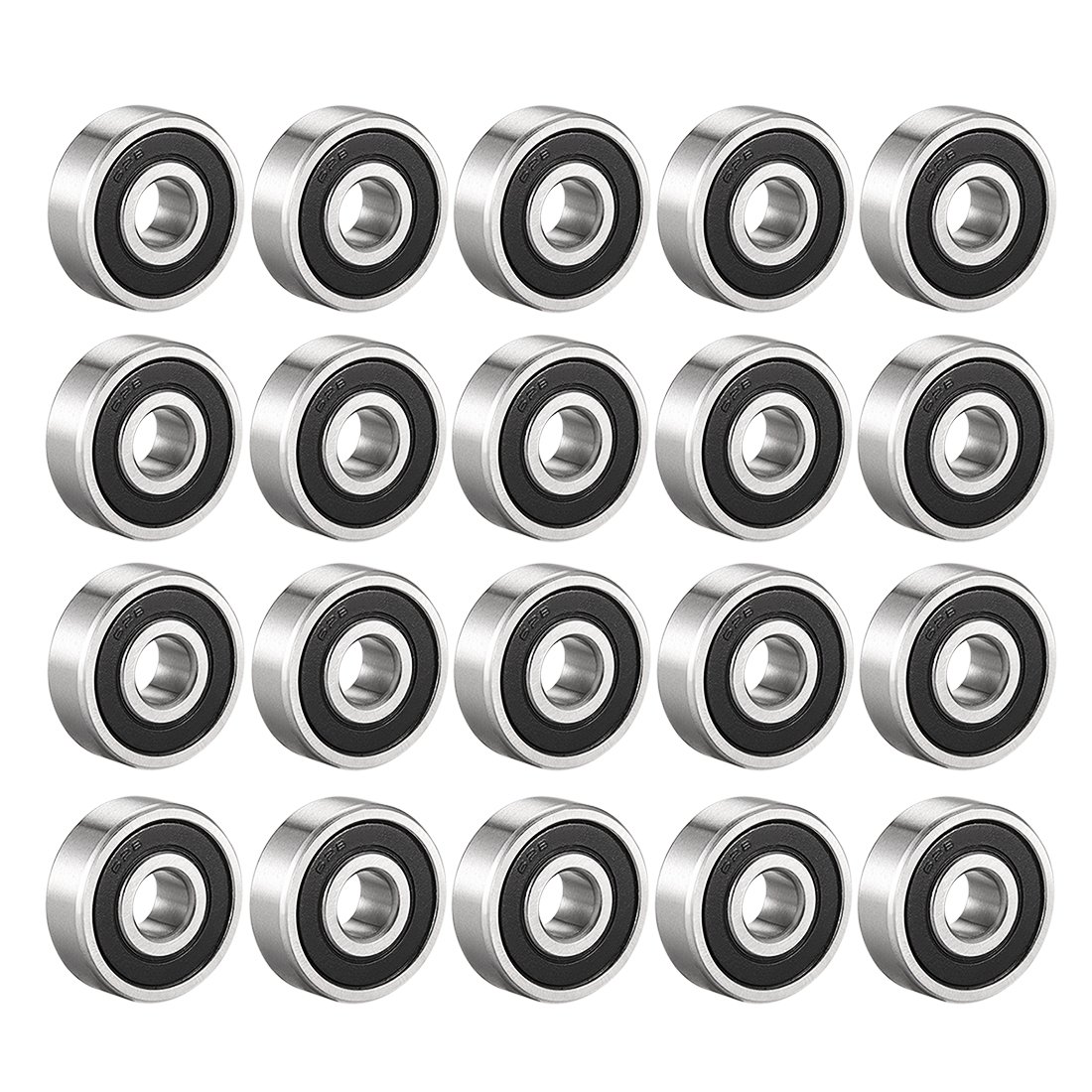 sourcing map 628-2RS Deep Groove Ball Bearing Double Sealed 180028, 8mm x 24mm x 8mm Chrome Steel Bearings (Pack of 20)