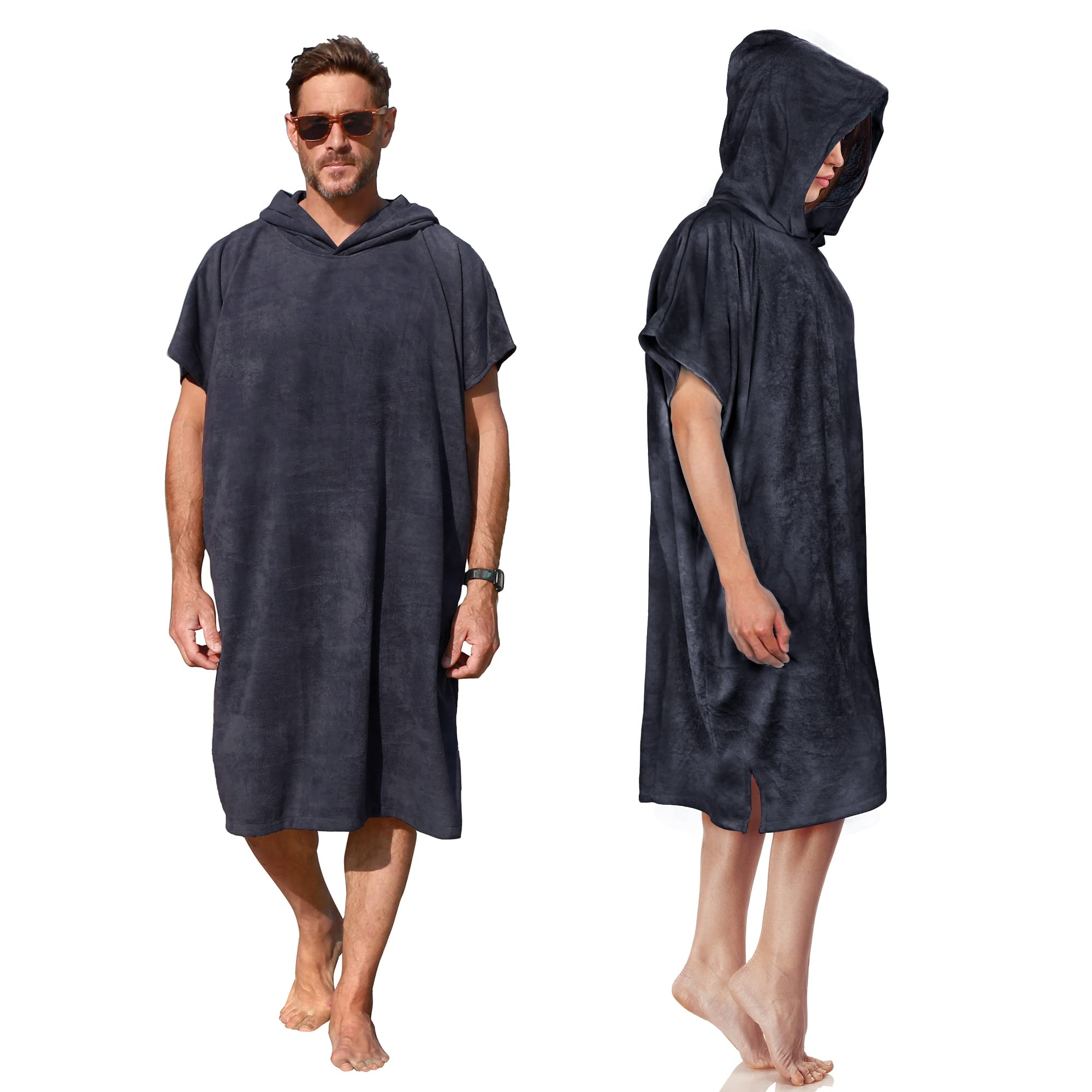Kato Tirrinia Changing Robe With Hooded,Oversized Windproof Towel Poncho for Beach Surfing Outdoor Sports,Swimming Wetsuit Changing Bath Robe,One Size Fit Adults,Women,Men,Black