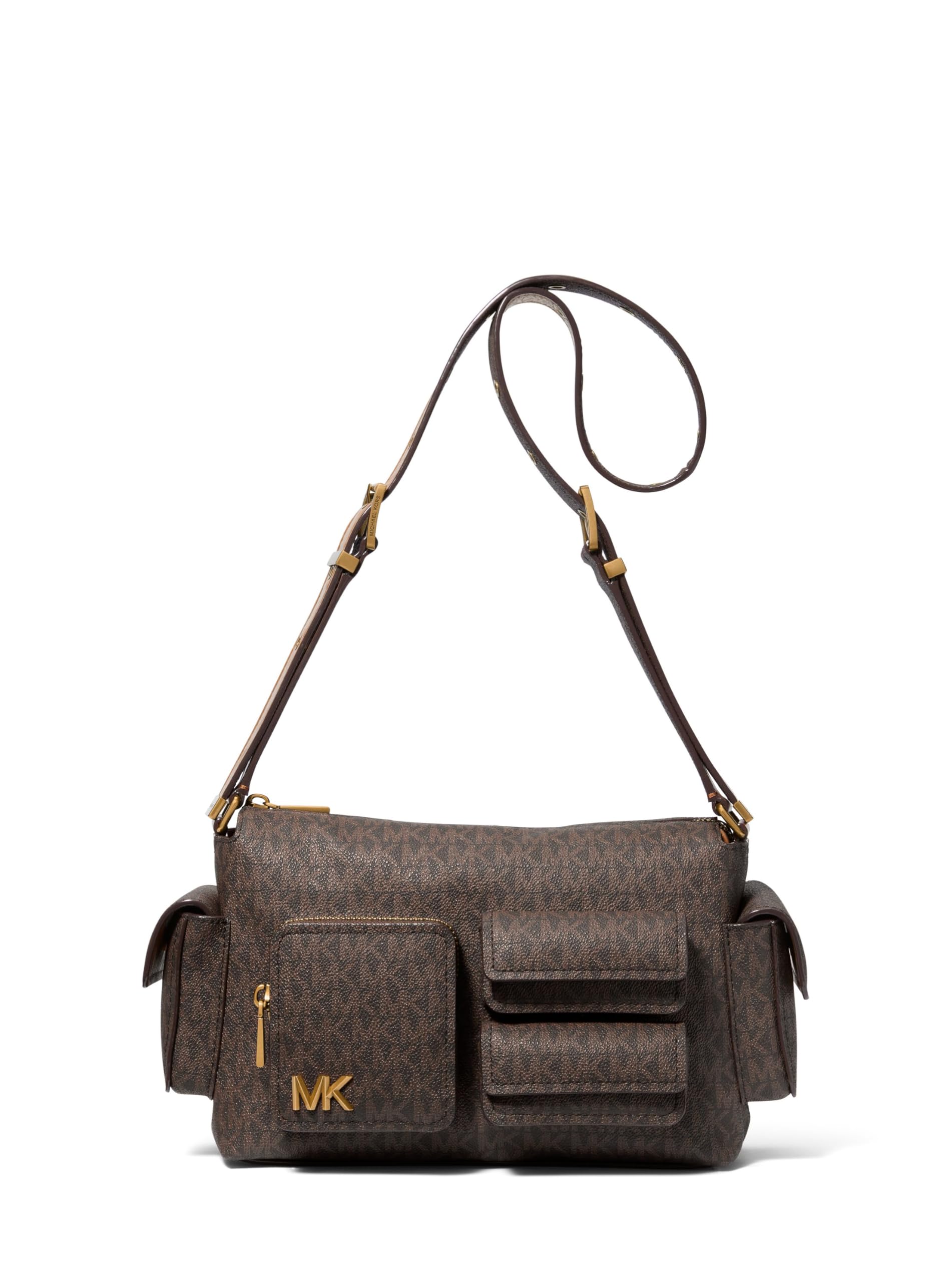 Photo 1 of Michael Kors Dakota Medium Pocket Shoulder Bag, Antique Gold-Tone Hardware/Brown/Acorn