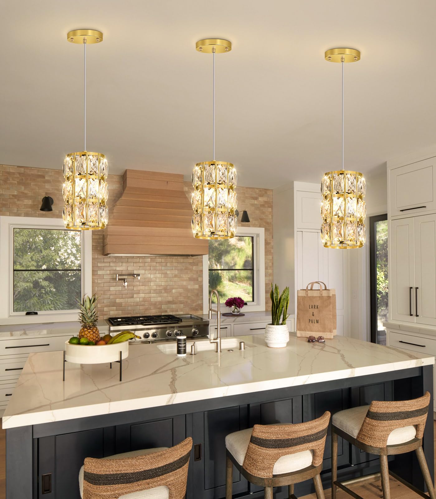 Photo 1 of 1-Lights Modern Crystal Pendant Lights for Kitchen Island LED Dimmable Glam Pendant Lighting Chandelier for Dining Room Hallway Corner Lamp Gold