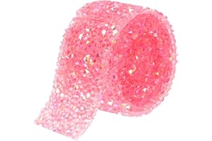 JECOMPRIS 30mm Pink Ab DIY Diamond Ribbon Self-adhesive Clothes Accessory Trim for Sewing Craft Decorations
