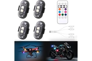 ASUNDER 4PCS Wireless LED Strobe Lights with Remote Control,8 Colors Waterproof Anti-Collision USB Charing Led Warning Light, High Brightness Wireless LED Lights for Car Drone Truck Motorcycle Aircraft Bike