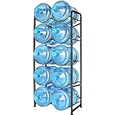 Ationgle 5 Gallon Water Bottle Holder for 10 Bottles, 5 Tiers Heavy-Duty Water Cooler Jug Rack with Reinforcement Frame for Kitchen Office, Black