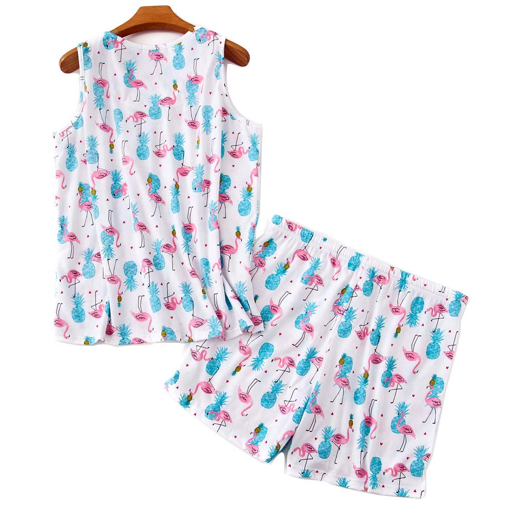 ENJOYNIGHT Women\'s Cute Sleeveless Print Tee and Shorts Tank Pajama Set (XX-Large, Flamingo)