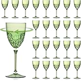 SKLENICE 24 pcs Plastic Green Wine Glasses Set 7.4oz Detachable Small Wine Goblet Champagne Flutes Unbreakable Vintage Diamond Stemware Mimosa Drinking Glassware for Wedding Christmas Event Party