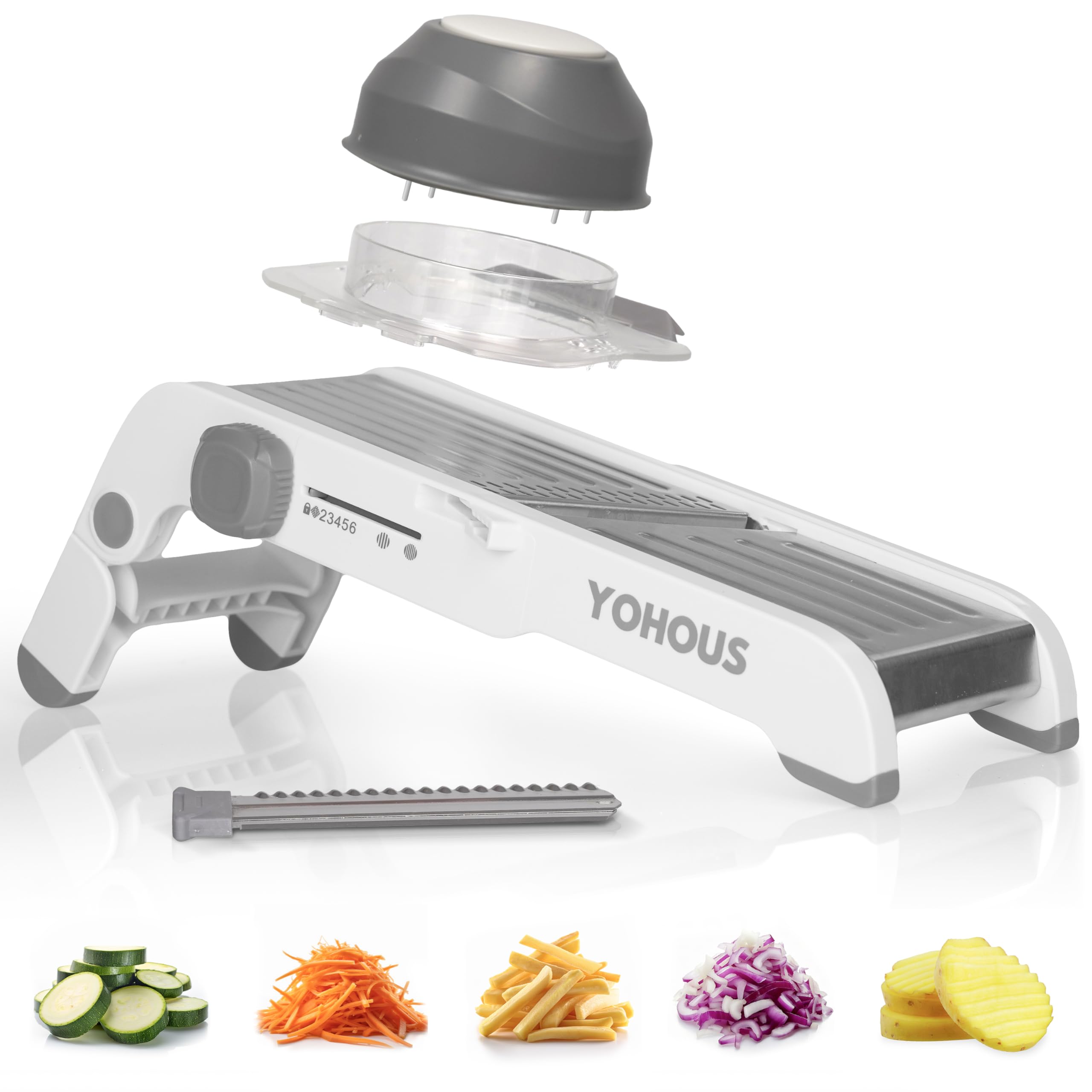 YoHous Gemüsehobel Mandoline Edelstahl – Professioneller Gemüseschneider mit einstellbarer Schnittstärke, Julienne/Würfel/Scheiben, spülmaschinengeeignet