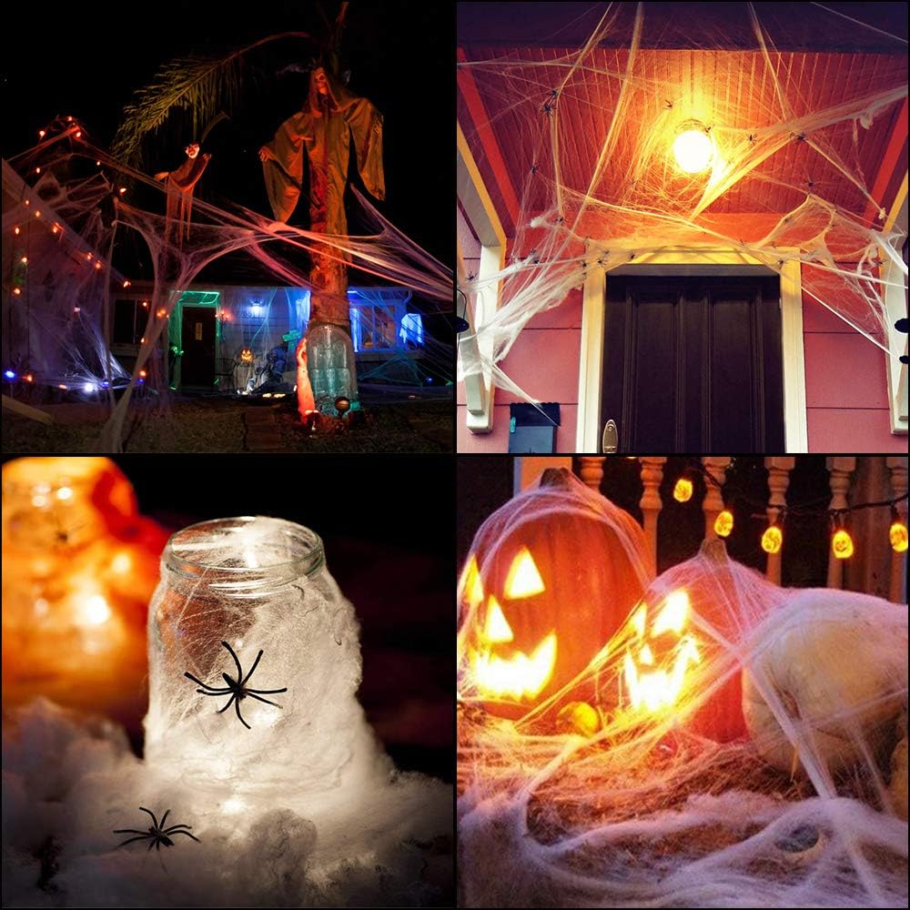 FEOAMO 1000 Sqft Halloween Spider Web Stretchable with Extra 100 Fake Spiders Indoor Outdoor Spooky Cobwebs Party Outdoor Curtain Decorations Supplies: Home Improvement