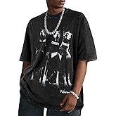 Flafens Oversized Tshirts for Men - Acid Wash Vintage T Shirt Graphic Tees Cotton Crewneck Short Sleeve Loose Tops