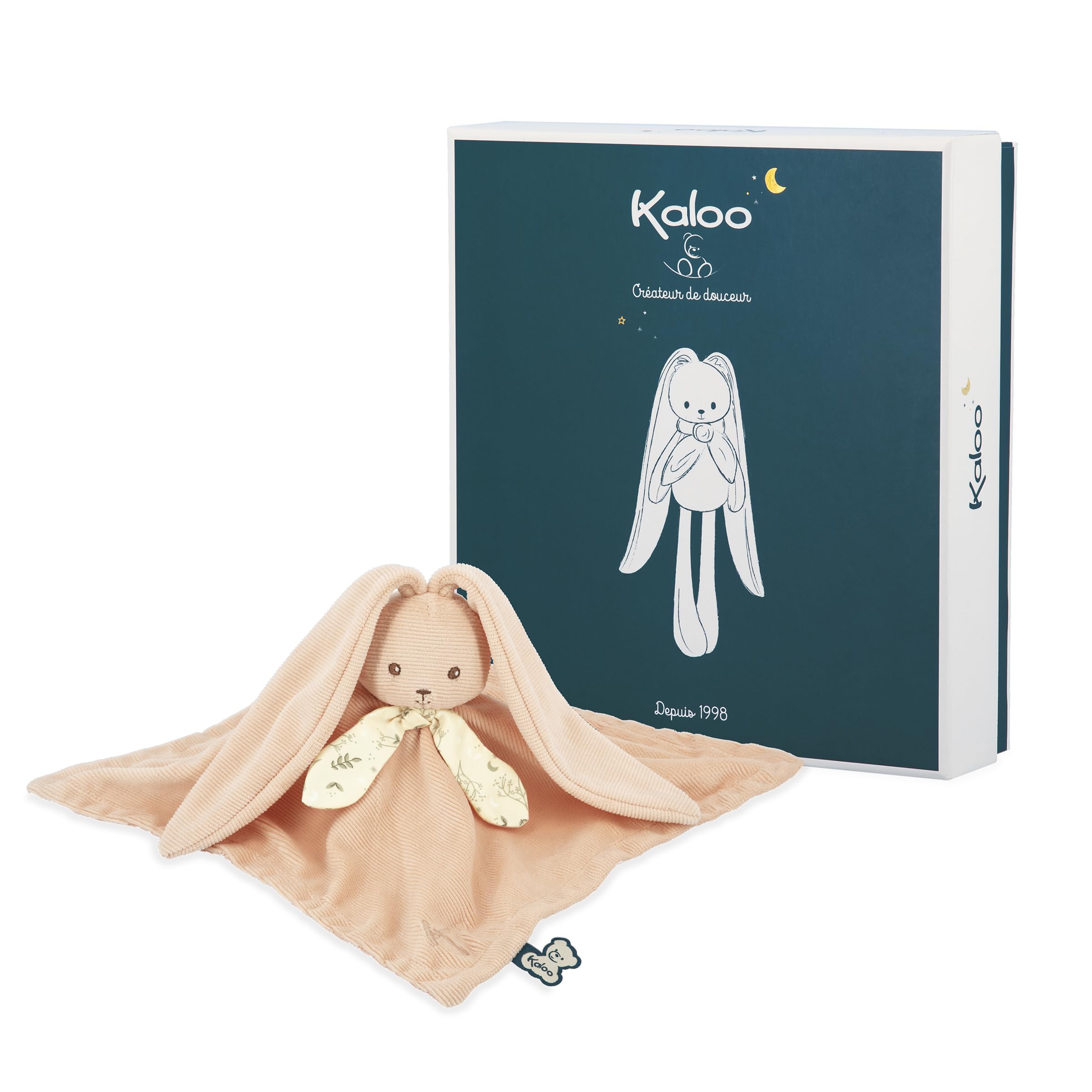 Kaloo - Lapinoo - Peach Bunny Comforter - Baby Plush - Square: 30 x 30 cm - Bi-Material Ultra-Soft Viscose and Corduroy - Gift Box - 0 Months +, K218017 — image 1