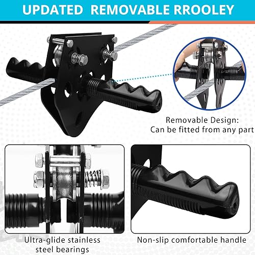 Zipline Kit For Backyard - Up To 450 Lbs, 200 Ft, With Removable Trolley, Swing Seat, Harness & Spring Brake